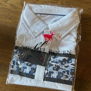 Michel Rouen White and Blue Men's Golf Shirt Performance Polo